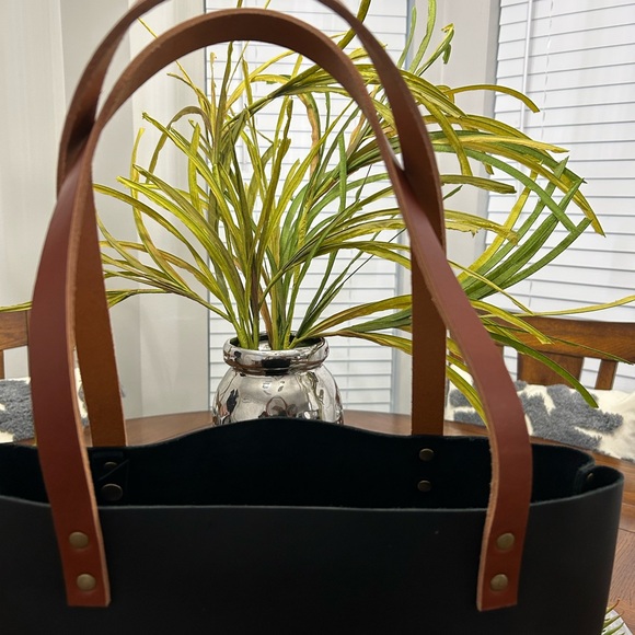 Portland Black Medium Tote Bag with Brown Handles - Picture 6 of 13